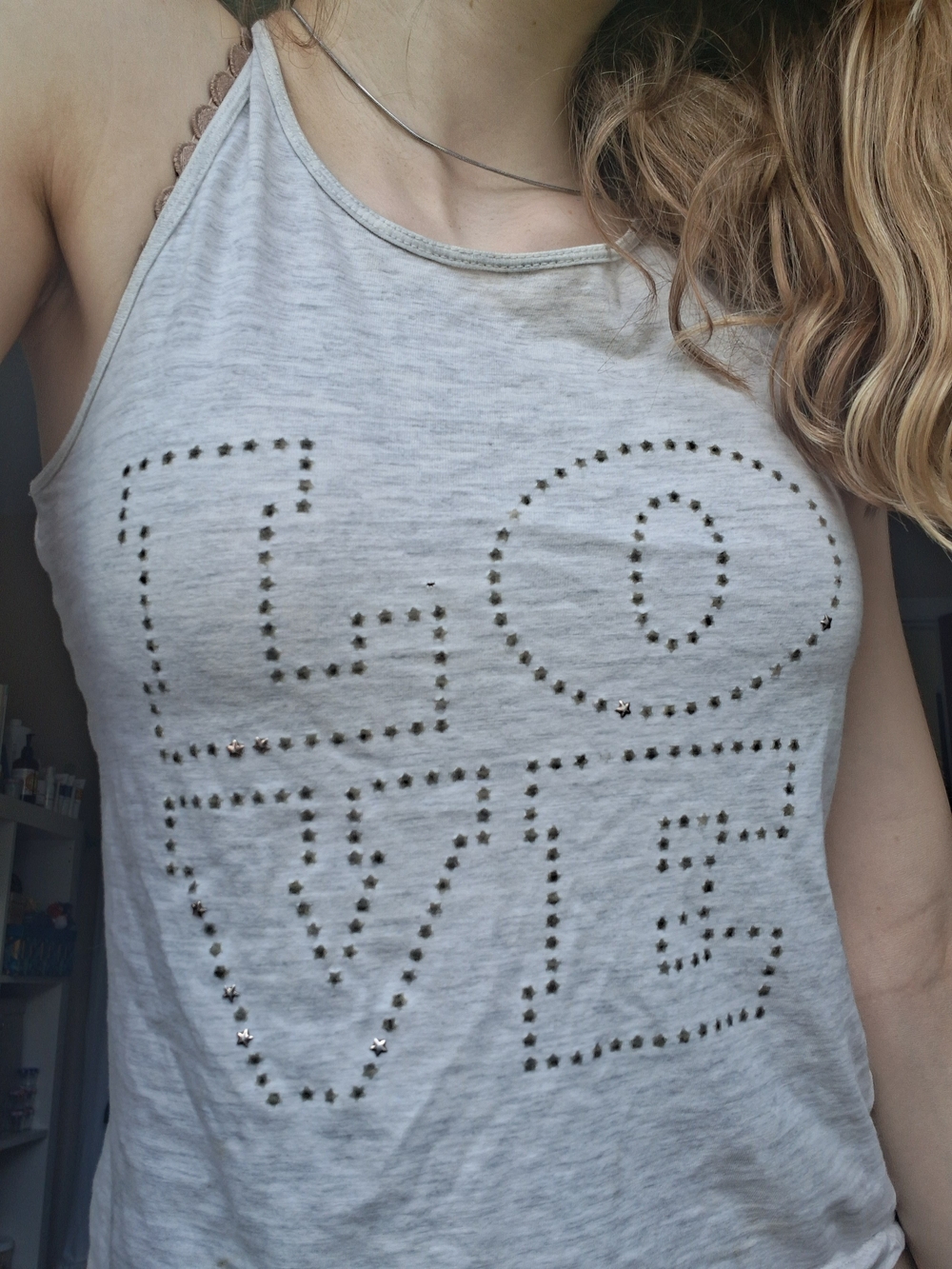 H&M Light Gray Stargirl 'LOVE' Halter Tank Top